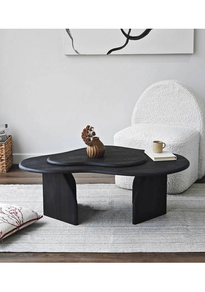 Meltedi Masif Ağaç Tasarım Orta Sehpa 96 X 65cm Siyah