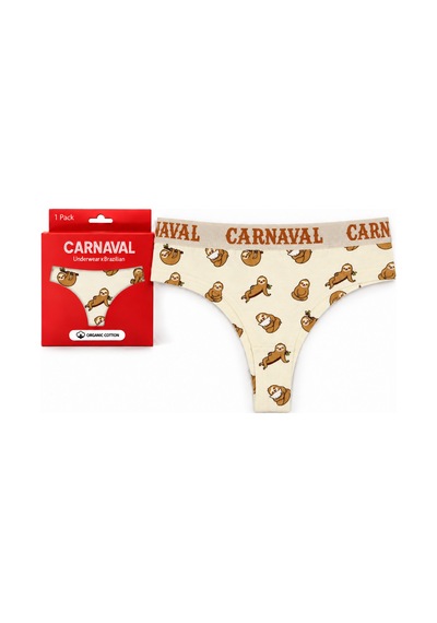 Carnaval Socks Tembel Hayvan Desenli Kadın Brazilian Külot Pamuklu Likralı Krem Çok Renkli
