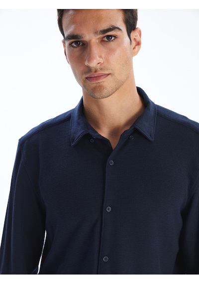 Lcw Vision Lacivert Slim Fit Uzun Kollu Erkek Dokulu Gömlek