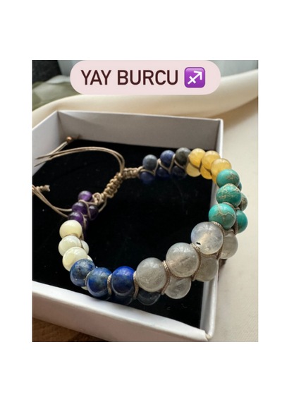 Sertifikalı Yay Burcu Çift Sıra Makrome Doğal Taş Bileklik Çok Renkli