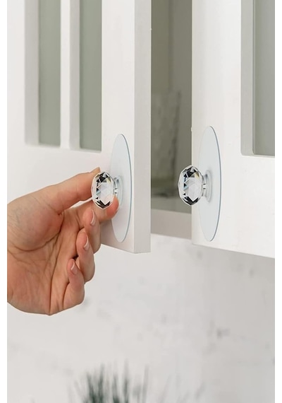 8li Kristal Klozet Kapağı Çekmece Tutacak Mini Şirin Kristal Tutacak Kulp Set 8li Beyaz