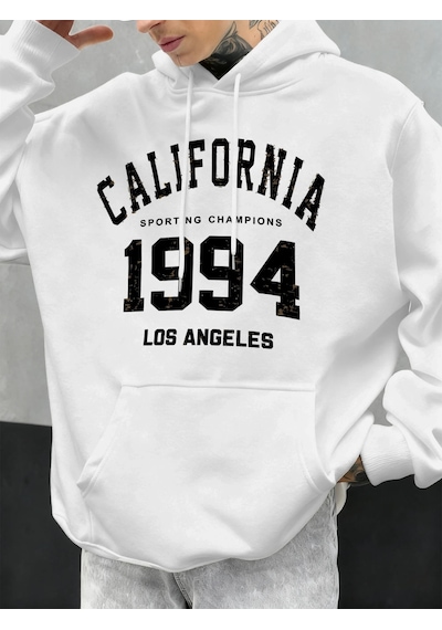 Startmore Tarzsokak Kaliforniya Mektubu 1994 Baskılar Hoodies Erkekler Sonbahar Moda Cep Hoody Rahat Polar Street Beyaz