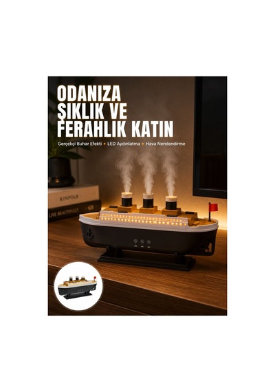 Ultra Sessiz Titanik Gemi Led Işıklı Aroma Difüzörü Oda Nemlendirici Yeni Nesi - Hs08371988-1 Renkli