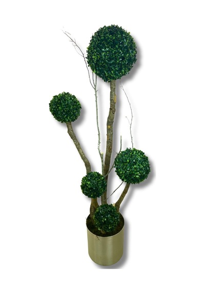 Cihan Çiçekçilik Yapay Ağaç 5 Li Şimşir Top 170 Cm 30x30 Metal Saksı Beyaz- Yeşil