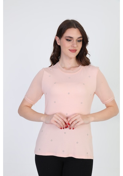 Ella Camelia Kadın Taş Detaylı Bluz 19E056 Pudra