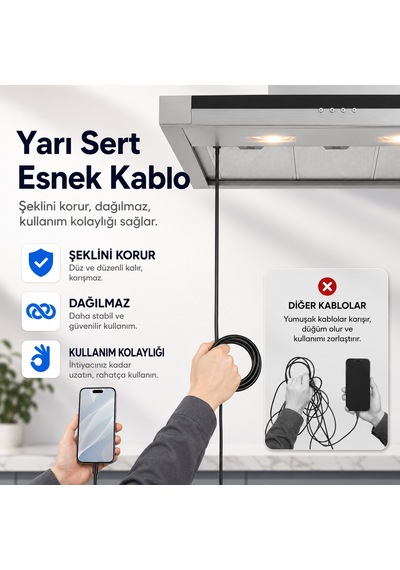 Uninet iPhone Uyumlu Ve Android Uyumlu 2 Kameralı 5metre Kablolu Endoskop Yılan Kamera