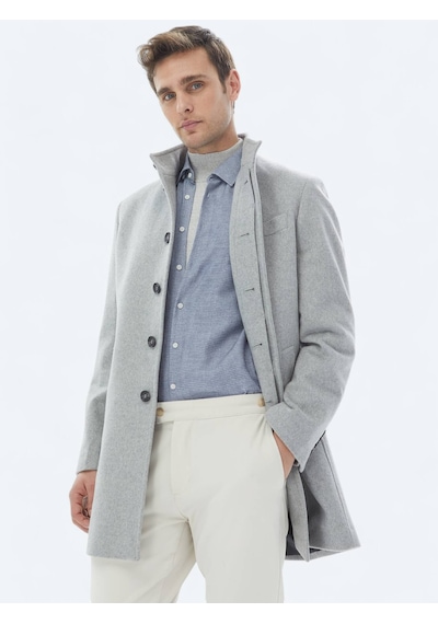 Kip Gri Regular Fit Casual Dokuma Palto Gri