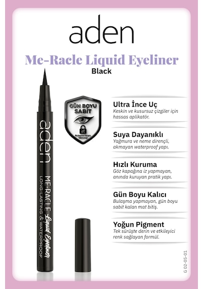Aden Me-racle Liquid Eyeliner - Likit Eyeliner 01 Black Siyah Diğer