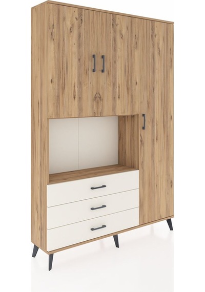 Arges Dolap 7 Raflı 3 Çekmeceli 3 Kapaklı 132x30x195 Çam-çam/... Çam