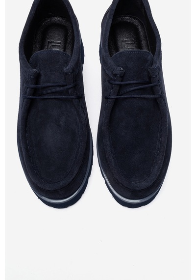 Luvi Shoes Talıa Lacivert Süet Hakiki Deri Bağcıklı Kadın Loafer Ayakkabı