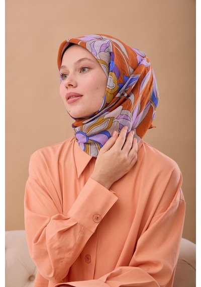 Silk Home Olinda İpek Eşarp 47003-18 Soluk Turuncu, Saks, Mor, Leylak, Hardal