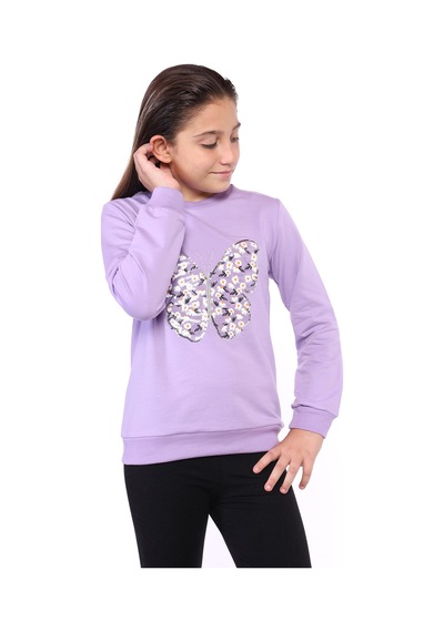 Toontoy Kız Çocuk Kelebek İşlemeli Sweatshirt Lila