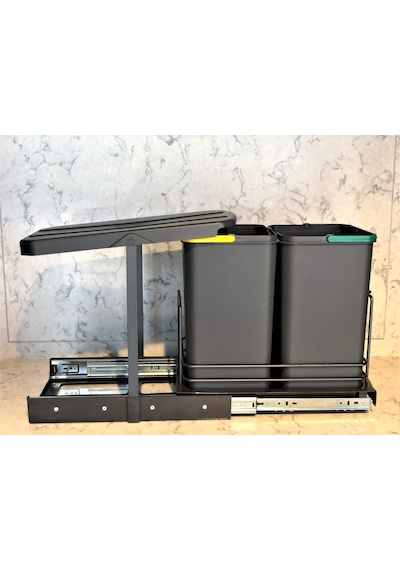 Starax S-2392 Antrasit 12+12 Litre Çöp Kovası Dolap İçi Teleskopi