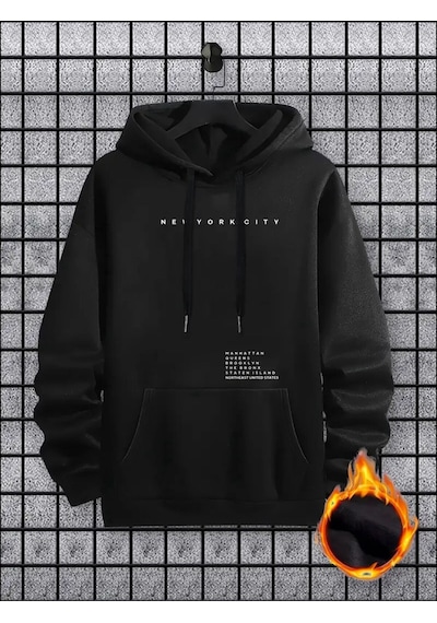 Medinenur Newyorkcıty Baskılı 2 İplik İçi Pamuklu Sweatshirt Siyah