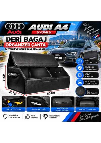 Audi A4 Uyumlu Oto Bagaj Organizeri Deri Bagaj Kutu Çanta 1