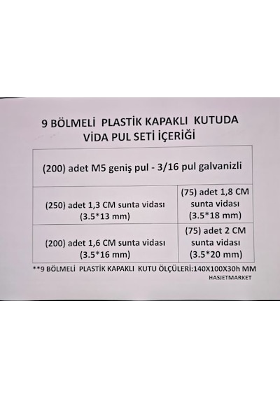 Vida Pul Seti - 801 Adet -9bölmeli Kapaklı Kutuda 13 MM