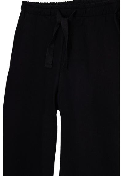 Tudors Kadın %100 Pamuk Baggy Fit Rahat Kesim Lastikli Bel Müslin Kumaş Cepli Siyah Pantolon-51088