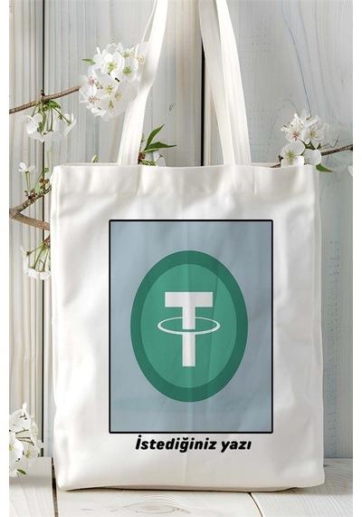 Art Hediye Tether Usdt Baskılı Bez Çanta Omuz Çantası Kişiye Özel Desen 1 Çok Renkli