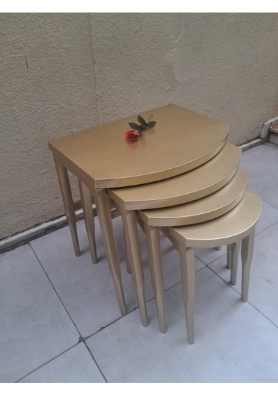 Zigon Ilgz 90552 D Model Klasik Sehpa Ahşap Kayın Retro Ayak Kaplama Parlak Gold Sarı