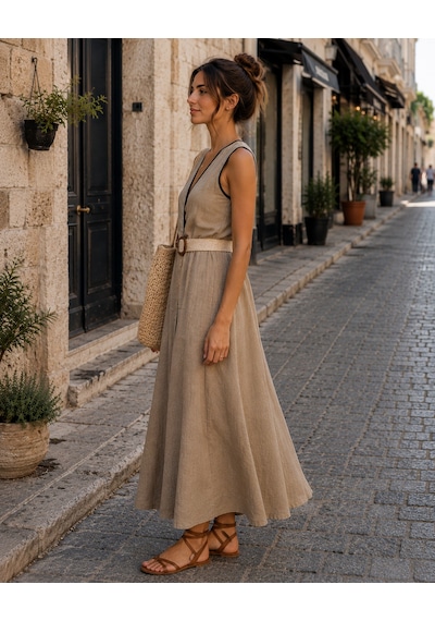 Eren Style İtalyan Belden Dolamalı Anvelop Keten Elbise Boyu:126 Cm'dir. Camel Eren Style İtalyan Belden Dolamalı Anvelop Keten Elbise Boyu:126 Cm'dir. Camel