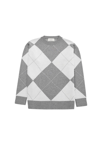 Styleboom X Peraluna Oxford Pullover Bisiklet Yaka Baklava Desen Kadın Triko Kazak - Gri Melanj-gri Melanj Gri Melanj