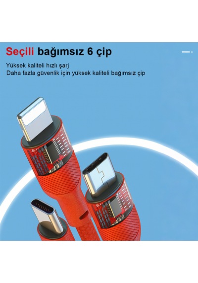 3'ü 1 Arada Cep Telefonu Veri Kablosu 6a Cep Telefonu Şarj Kablosu Red