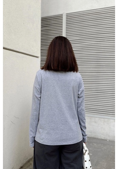 WeShaya Kadın Gri Polo Yaka Basic Bluz, Uzun Kol, Regular Kesim, Günlük Ve Spor Kaliteli Kumaş Sweatshirt Gri