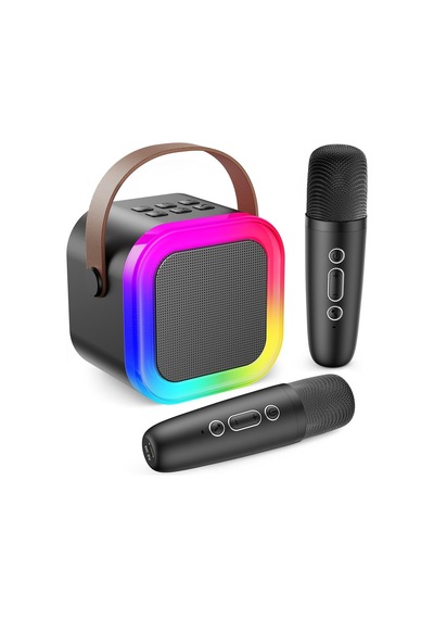 Robeve Blic 2 Mikrofonlu Çocuk Karaoke Hoparlör Ve Bluetooth Hoparlör Led Işıklı Mini Karaoke Seti, 6 Farklı Ses Efekti, Uzun Pil Ömrü, Taşınabilir Çocuk Mikrofonu Ve Çocuk Müzik Aleti Siyah