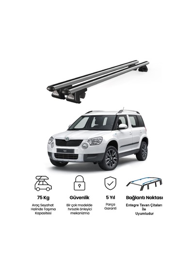 Venüs Skoda Yeti 2010-2017 Uyumlu Gri Ara Atkı Port Bagaj Tavan Barı