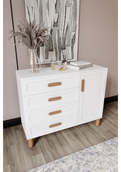 Flora Bohem Serisi 4 Çekmeceli 1 Kapaklı Şifonyer Modern Tasarım Mdf Mebran Kapak Beyaz 95x90 Beyaz - Altın Flora Bohem Serisi 4 Çekmeceli 1 Kapaklı Şifonyer Modern Tasarım Mdf Mebran Kapak Beyaz 95x90 Beyaz - Altın