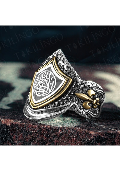 Takılingo 925 Ayar Gümüş La Galibe İllallah Yazılı Ayarlanabilir Erkek Yüzük Gümüş