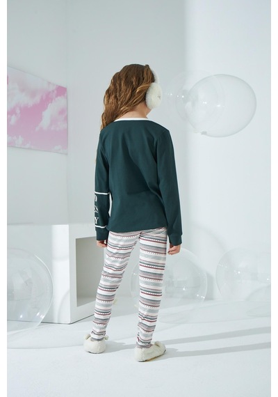 Kız Çocuk Uzun Kol Taytlı Yeşil Pijama Takımı C8t5n8o0 001