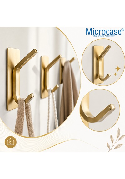 Microcase Yapışkanlı Metal Banyo Mutfak Eşya Havlu Vb Ürün Askılığı Gold 2 Adet Al002 Altın