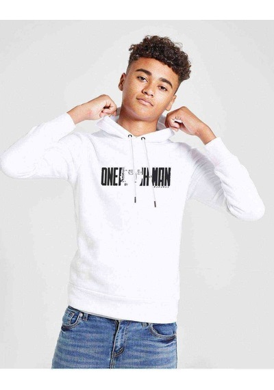 Tshirthane One Punch Man Logo Baskılı Unisex Çocuk Kapüşonlu Beyaz Sweat Beyaz