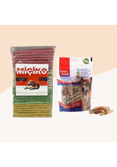 Miçiko Renkli Munchy Köpek Ödülü 100'lü + Tavuklu Lokmalık Munchy 6 CM 36'lı