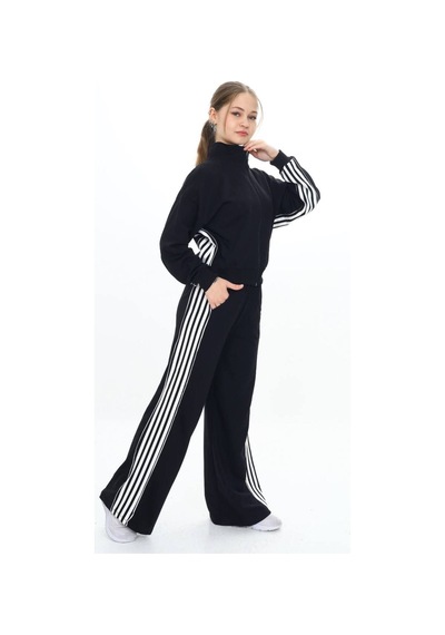 Kız Çocuk %100 Pamuk Oversize Alt&üst Uzun Kol Eşofman Takımı-183-eşt-0023 Siyah