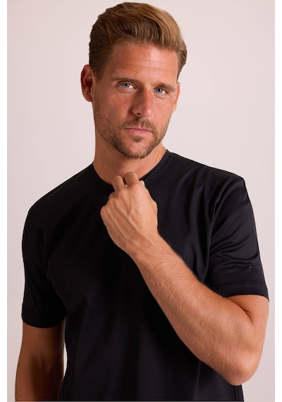 Erkek Siyah Regular Fit Merserize Pamuk T-shirt