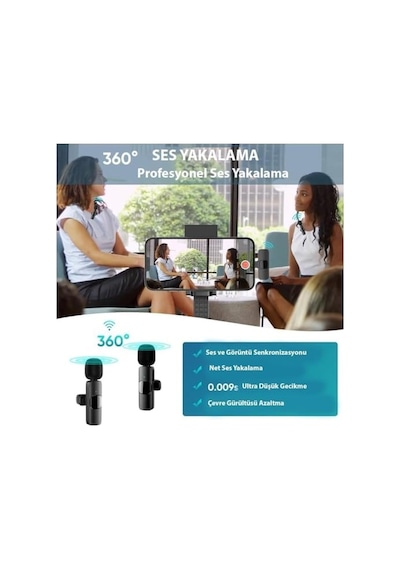 K9-d2 Type-c Lightning Dönüştürücülü Wireless Kablosuz Çiftli Yaka Mikrofonu