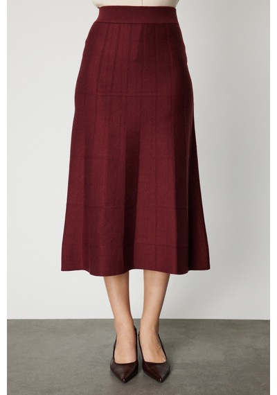 On Kadın Dikişli Maxi Boy Triko Etek 65206 Bordo Bordo