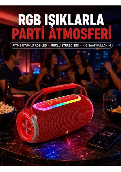 20w Güçlü Ses Çift Sürücülü Rgb Led Işıklı Bluetooth 5.3 Hoparlör - Lisinya
