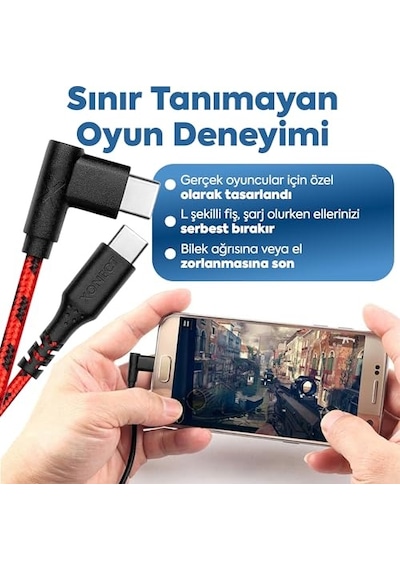 To Type-c İle Uyumlu Ve İle Uyumlu Hızlı Şarj Ve Data Kablosu 200 Cm Hasır Örgülü Kırmızı Diğer