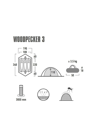 High Peak Woodpecker 3 Kişilik Kamp Çadırı Beyaz - Kırmızı