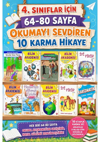 4. Sınıf Okumayı Sevdiren 64-80 Sayfalık 10 Lu Karma Hikaye Seti
