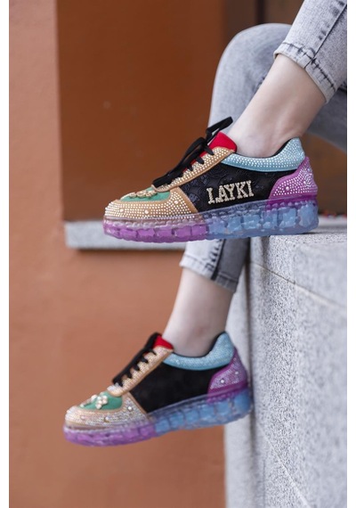 Astra Taşlı Desenli Şeffaf Taban Renkli Kadın Sneaker-renkli Çok Renkli