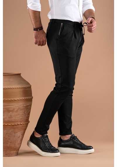 Slimfit Tek Pileli Dar Paça Fermuar Detaylı Kışlık Kumaş Pantolon 001