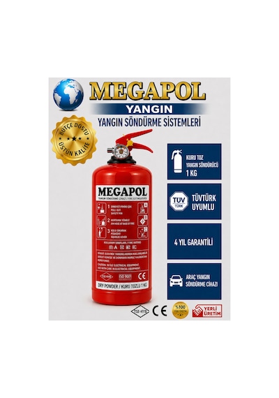 1 Kg Abc Tozlu Yangın Söndürme Cihazı, Araç Yangın Söndürme Tüpü, Yangın Tüpü