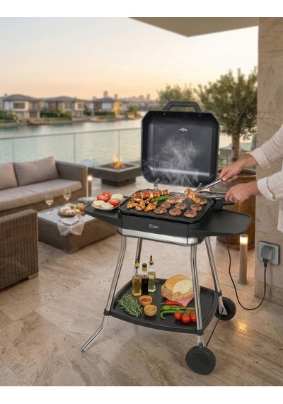 Zilan ZLN2501 3000 W Elektrikli Barbekü Mangal Standlı Kapaklı Döküm Izgara