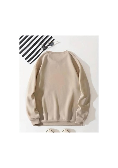 Herkesemoda Çiçekler Baskılıı Bisiklet Yaka İçi Polarlı Sweatshirt Beyaz
