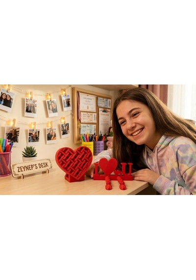Özel Tasarım Eklemli I Love You Masa Üstü Biblo Ve Dekoratif Örgü Kalp Kutu Seti Kırmızı