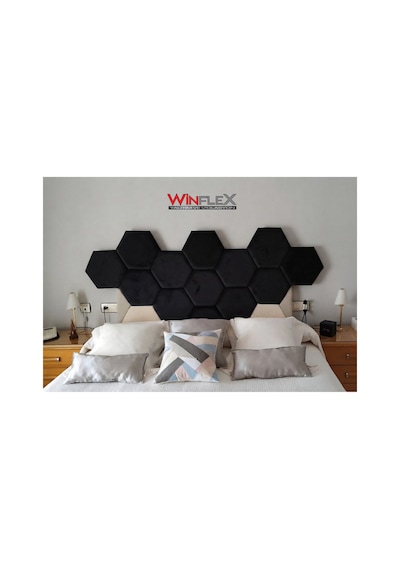 Winflex 40x50cm Altıgen Kumaş Kaplı Akustik Panel 1 Adet Siyah